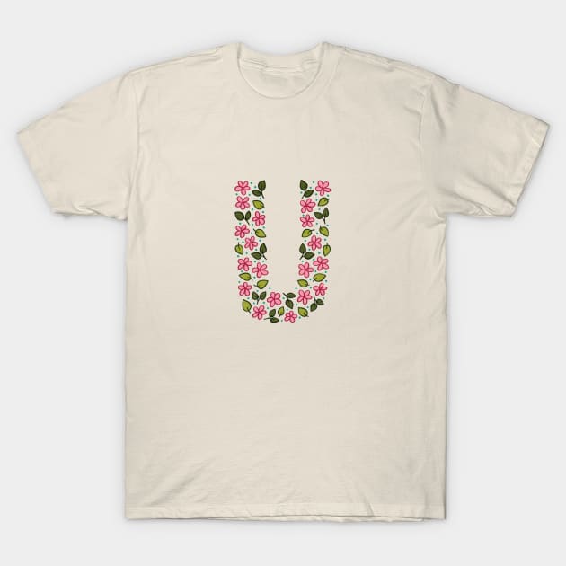 Floral Monogram Letter U T-Shirt by SRSigs